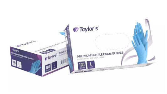 Taylors premium nitrile gloves / powder free / box of 100 (small/medium/large)