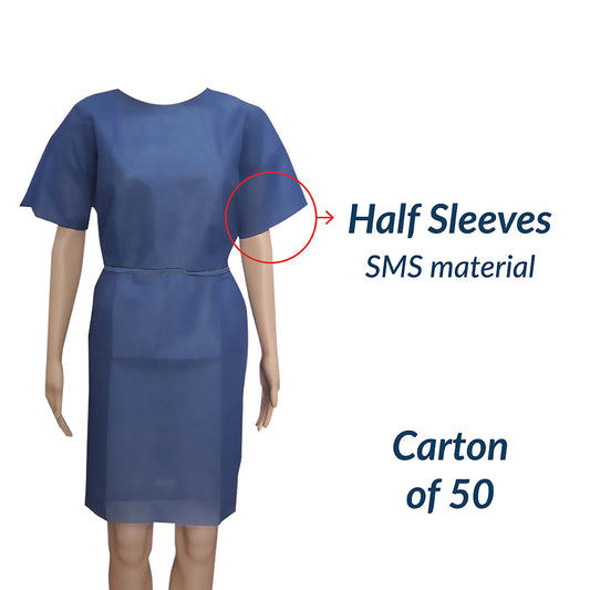 HALF SLEEVES PATIENT GOWN HALF SLEEVES LARGE 120 X 160CM - CARTON OF 50